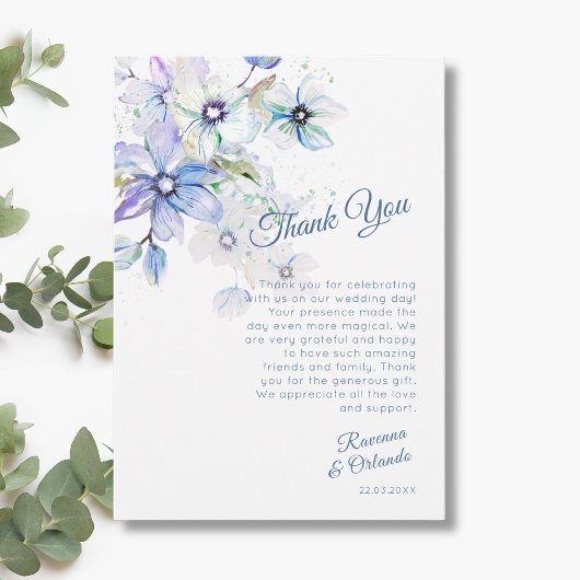 Carte de remerciement d'art botanique floral paste