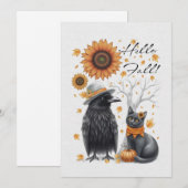 Carte de remerciement d'automne de corbeau et chat (Devant / Derrière)