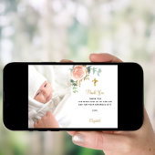 Carte de remerciement de baptême avec fleurs roses