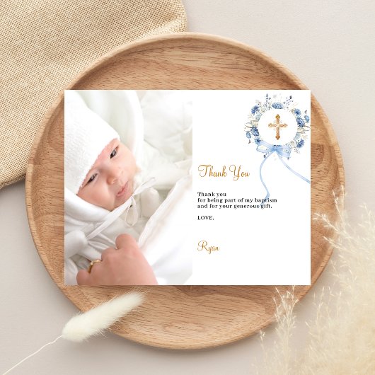Carte de remerciement de baptême avec une couronne
