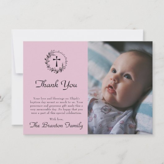 Carte de remerciement de baptême blanc pur moderne (Devant)