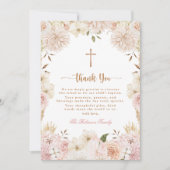 Carte de remerciement de baptême floral boho rose  (Devant)