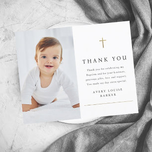 Carte de remerciement de baptême photo avec croix