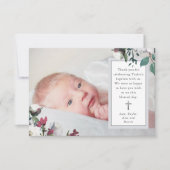 Carte de remerciement de baptême photo florale dou (Devant)