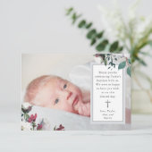 Carte de remerciement de baptême photo florale dou (Debout devant)