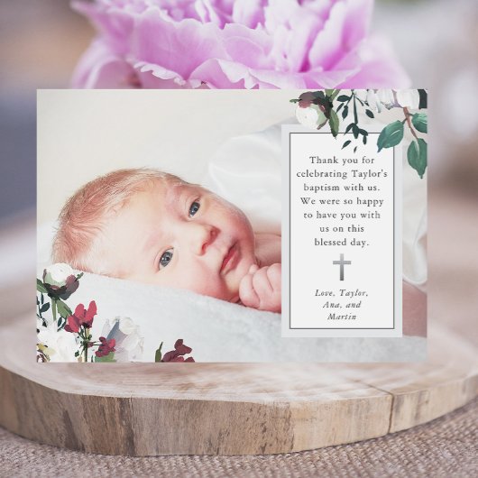 Carte de remerciement de baptême photo florale dou