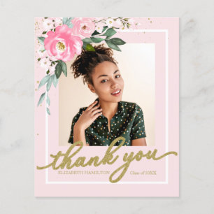 Carte de remerciement de budget Fleur rose chaud P