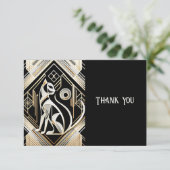 Carte de remerciement de chat noir abstrait décora (Debout devant)