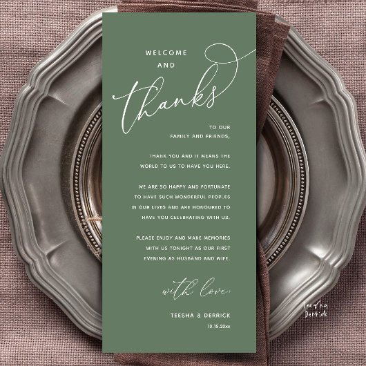 Carte de remerciement de dîner de mariage, Bienven