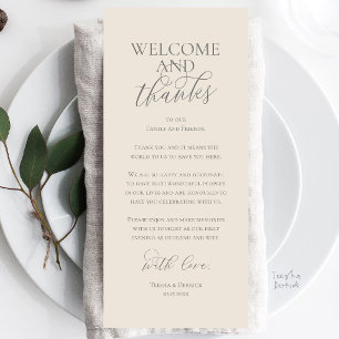 Carte de remerciement de dîner de mariage Bienvenu