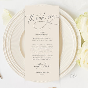 Carte de remerciement de dîner de mariage romantiq