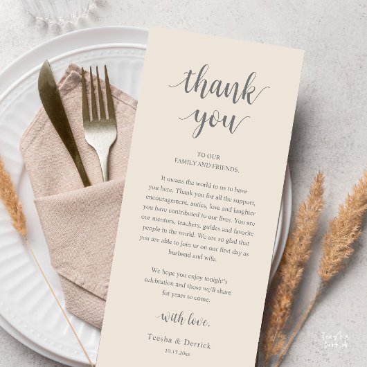 Carte de remerciement de dîner de mariage rustique