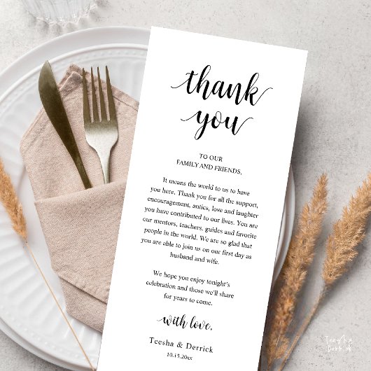 Carte de remerciement de dîner de mariage rustique