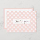 Carte de remerciement de douche en gingham rose (Devant / Derrière)