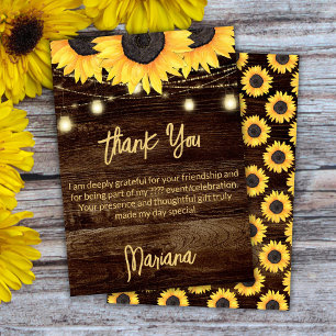 Carte de remerciement de fête avec tournesols sur