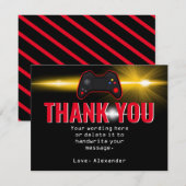 Carte de remerciement de fête de jeu vidéo rouge (Devant / Derrière)