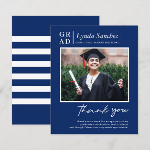 Carte de remerciement de fin d'études photo bleu b