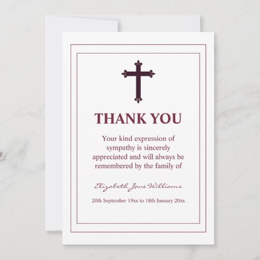 Carte de remerciement de funérailles Croix et Bord (Devant)