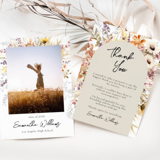Carte de remerciement de graduation Boho Wildflowe