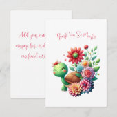 Carte de remerciement de la tortue florale mignonn (Devant / Derrière)