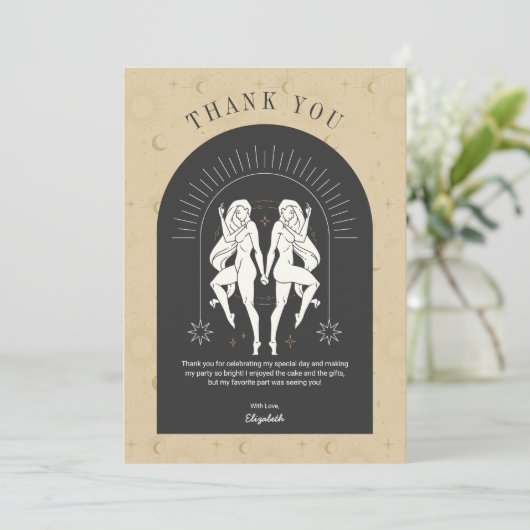 Carte de remerciement de l'arche du zodiaque Gémea (Debout devant)