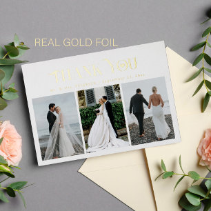 Carte de remerciement de mariage 3 photo élégante 