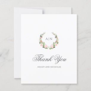 Carte de remerciement de mariage à armoiries flora