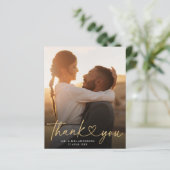 Carte de remerciement de mariage à cœur de script (Debout devant)