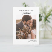 Carte de remerciement de mariage à écriture grasse (Debout devant)