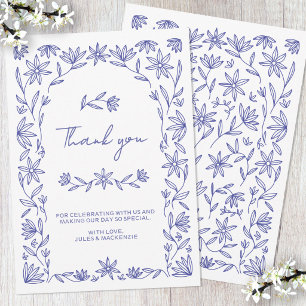 Carte de remerciement de mariage à fleurs bleues m