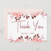 Carte de remerciement de mariage à fleurs rose élé (Devant / Derrière)