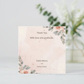 Carte de remerciement de mariage à fleurs rose pâl (Debout devant)