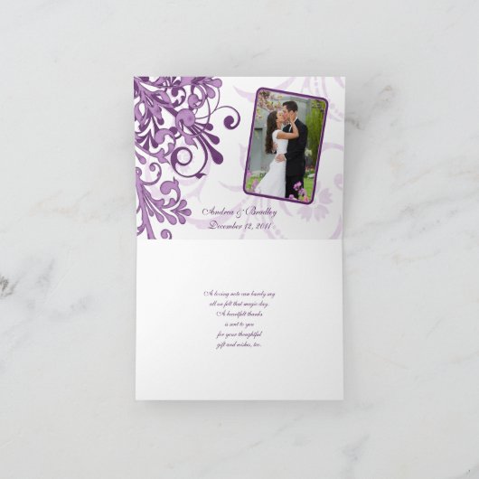 Carte de remerciement de mariage à fleurs violette (Intérieur)