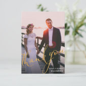 carte de remerciement de mariage à l'écriture doré (Debout devant)