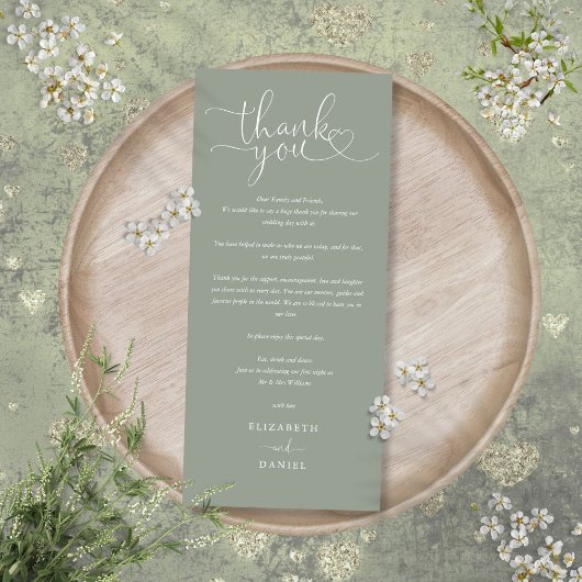 Carte de remerciement de mariage à l'écriture vert