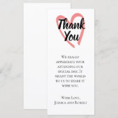 Carte de remerciement de mariage à motif de cœur (Devant / Derrière)