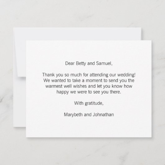 Carte de remerciement de mariage à texte script We (Dos)