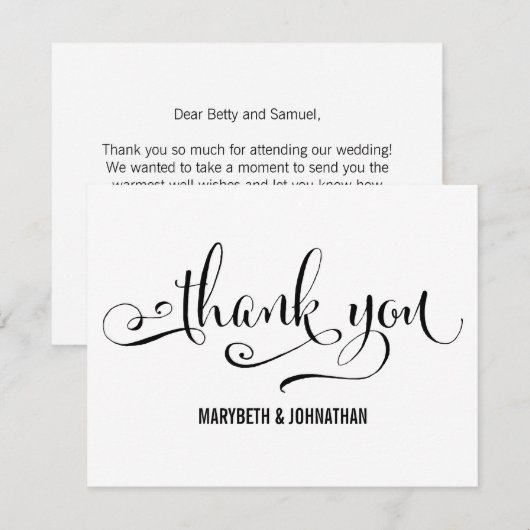 Carte de remerciement de mariage à texte script We (Devant / Derrière)
