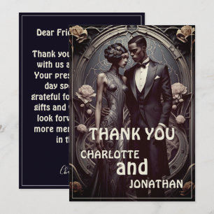 Carte de remerciement de mariage Art Déco élégante