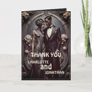 Carte de remerciement de mariage Art Déco élégante