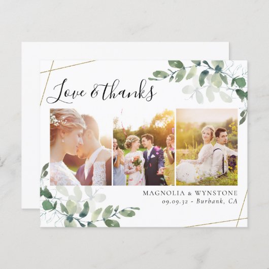 Carte de remerciement de mariage au eucalyptus pho (Devant / Derrière)