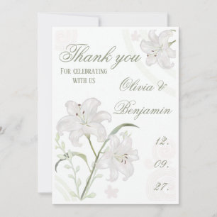 Carte de remerciement de mariage au lys blanc dess