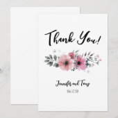 Carte de remerciement de mariage aux fleurs roses  (Devant / Derrière)