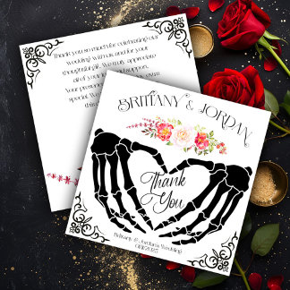 Carte de remerciement de mariage aux mains squelet