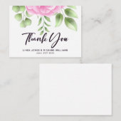 Carte de remerciement de mariage aux roses roses (Devant / Derrière)