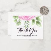 Carte de remerciement de mariage aux roses roses (Devant/Arrière en situation)