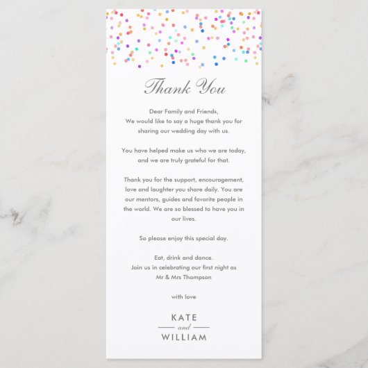 Carte de remerciement de mariage avec confettis ar (Devant)