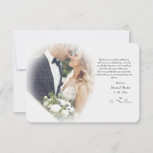Carte de remerciement de mariage avec photo brumeu (Devant)