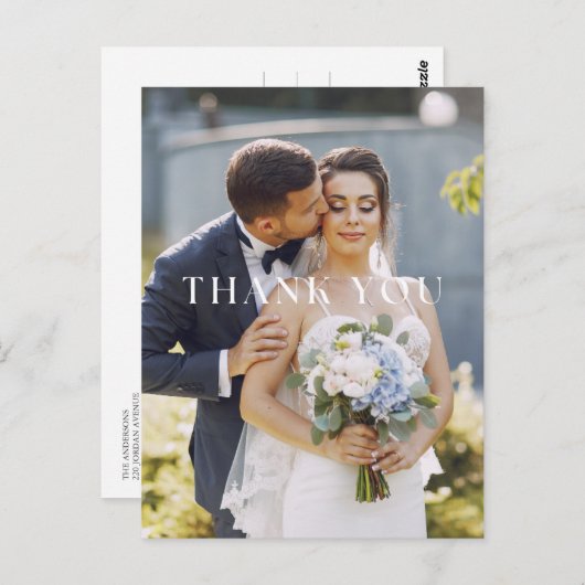 Carte de remerciement de mariage avec photo élégan (Devant / Derrière)