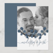 Carte de remerciement de mariage bleu eucalyptus a (Devant / Derrière)